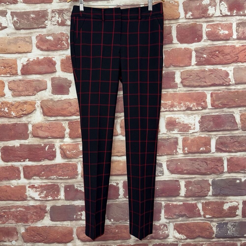 New York & Company Pants Women's 4 Tall Black Red Windowpane Plaid Work Trousers